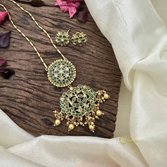 Vriksham Designer Green Stone Pendant Chain-Golden Bead-G15717