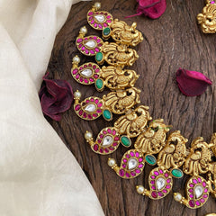 Vriksham Dual Peacock Jadau Kundan Neckpiece-Green Bead-J2572
