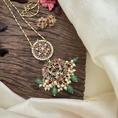 Vriksham Designer Navrathna Stone Pendant Chain-Green Bead-G15712