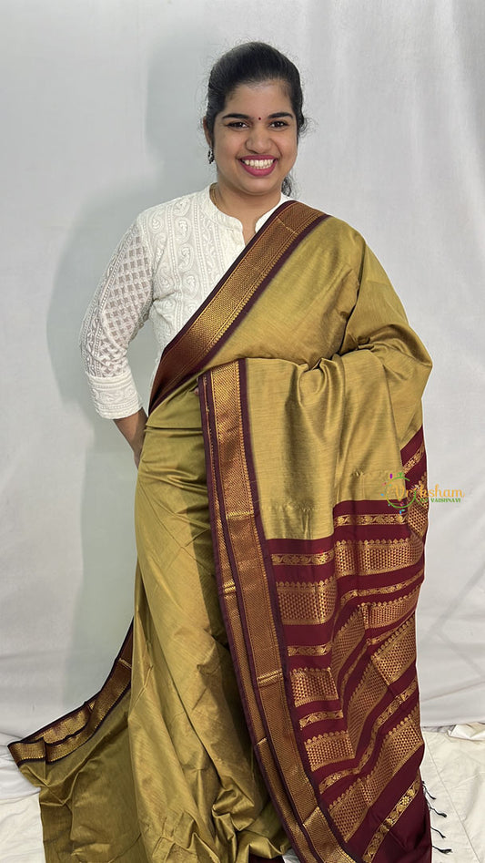 Vriksham Mehandi Green With Maroon Border-Kalyani Cotton Saree-VS4190