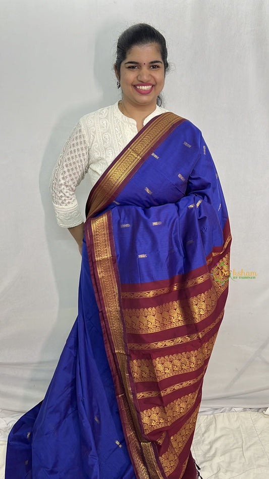 Vriksham Royal Blue With Maroon Border-Kalyani Cotton Saree-VS4181