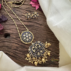 Vriksham Designer Blue Stone Pendant Chain-Golden Bead-G15718
