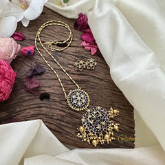 Vriksham Designer Blue Stone Pendant Chain-Golden Bead-G15718