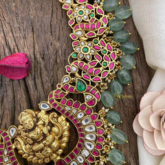 Vriksham Lakhsmi Jadau Kundan Short Neckpiece-Green Bead-J2570