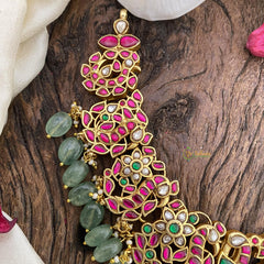 Vriksham Lakhsmi Jadau Kundan Short Neckpiece-Green Bead-J2570