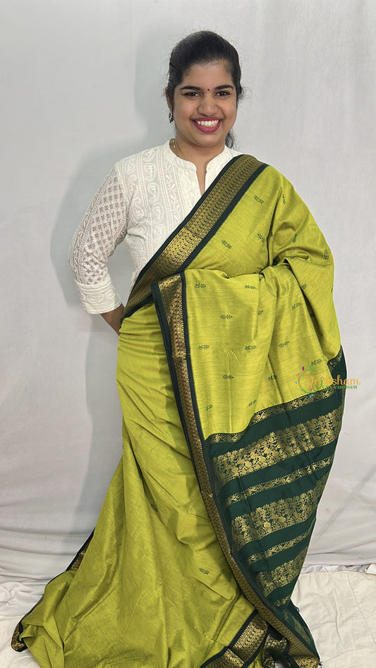 Vriksham Olive Green With Bottle Green Border-Kalyani Cotton Saree-VS4183