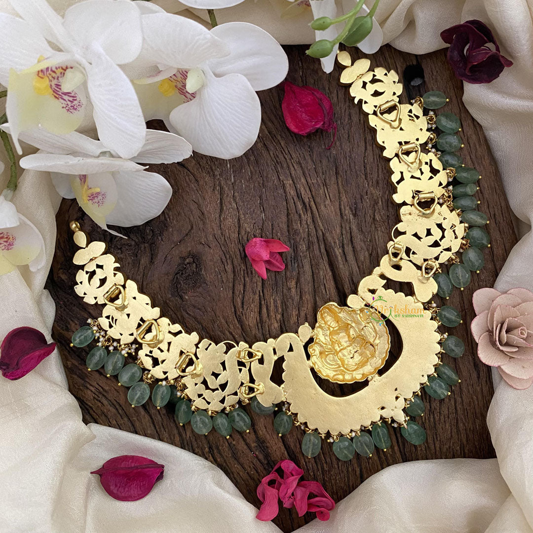 Vriksham Lakhsmi Jadau Kundan Short Neckpiece-Green Bead-J2570