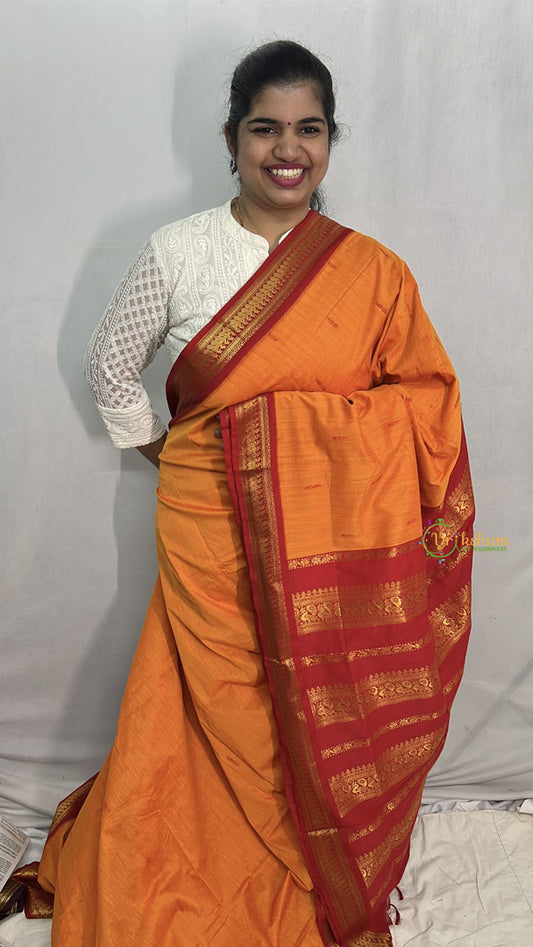 Vriksham Orange With Red Border-Kalyani Cotton Saree-VS4184