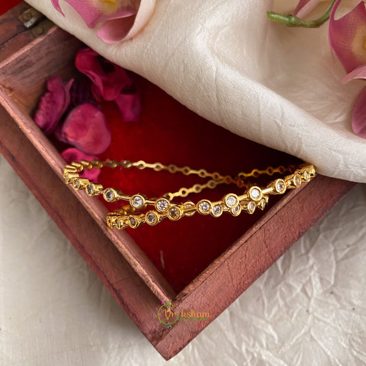 Premium Gold Look Alike AD Stone Bangle Set - White - G11746