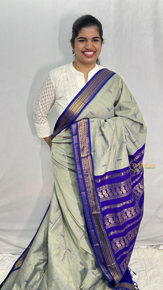 Vriksham Grey With Purple Border-Kalyani Cotton Saree-VS4182