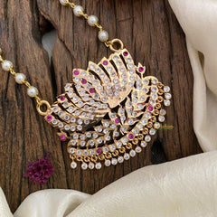Vriksham AD Stone Lotus Pendant Pearl Mala-Red-G17130