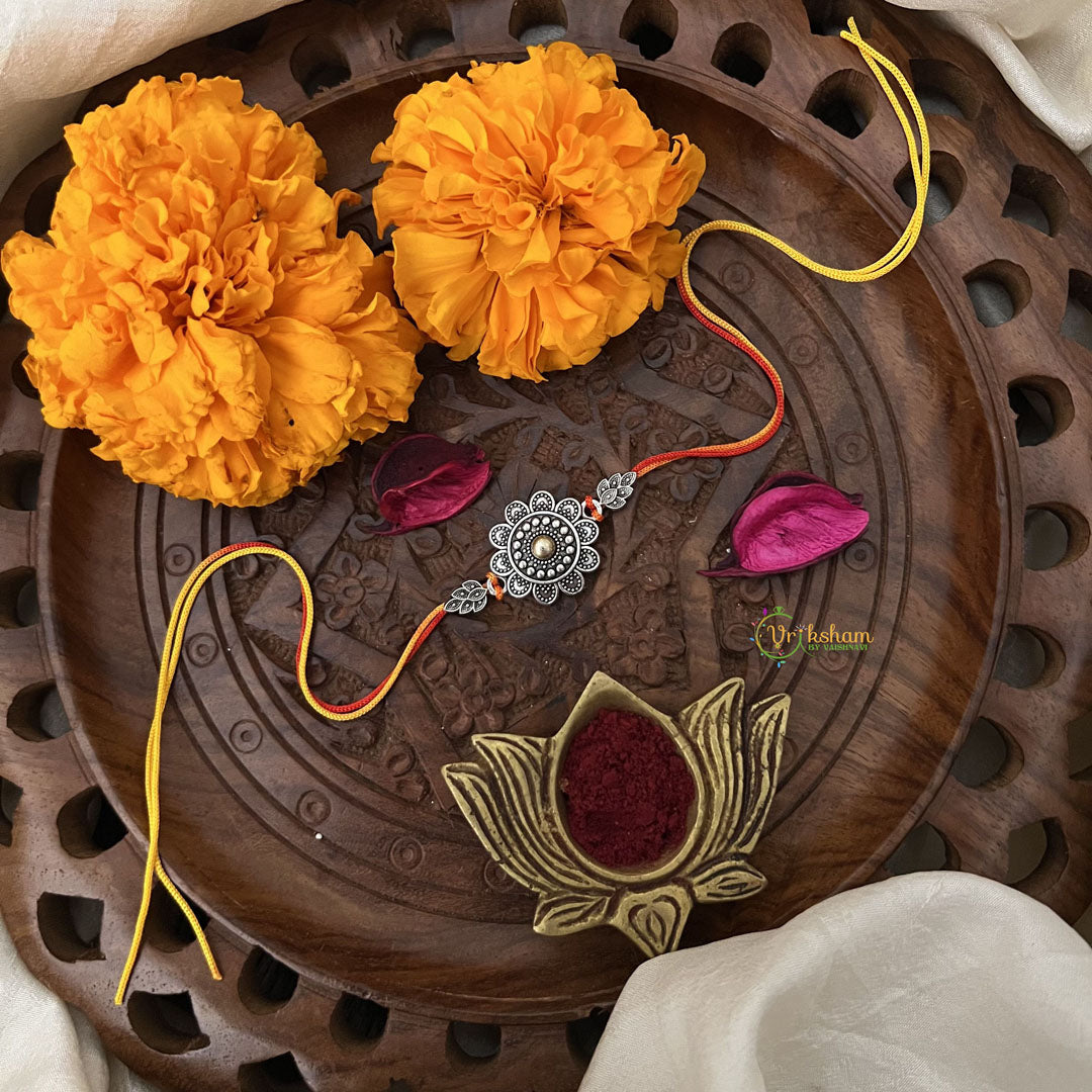 Vriksham Rakshabandhan Oxidized Sliver Flower With Leaf Rakhi-RB154