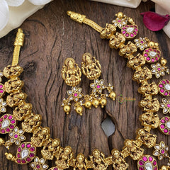 Vriksham Lakshmi Jadau Kundan Short Neckpiece-Gold Bead-J2568