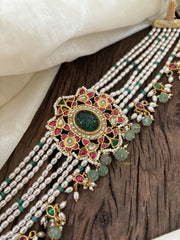 Layered Pearl Jadau Kundan High Neck Choker -Beads andd Pearls-J1808