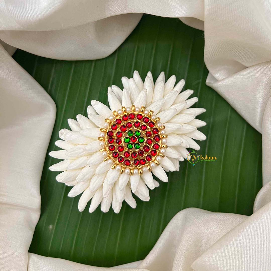 Vriksham Artificial Jasmine Bud Hair Brooch & Traditional Kemp Stone Broch  Flower Accessories-KH1268