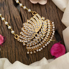 Vriksham AD Stone Lotus Pendant Pearl Mala-White-G17129