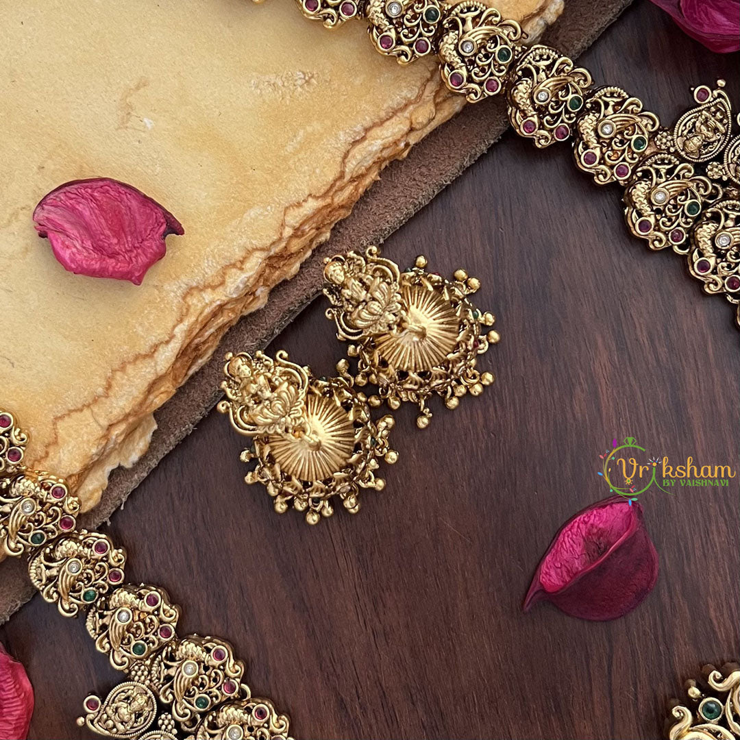Vriksham Dual Peacock Lakshmi Pendant Long Neckpiece-Gold Bead-G17871