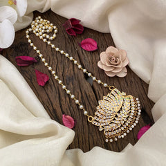 Vriksham AD Stone Lotus Pendant Pearl Mala-White-G17129