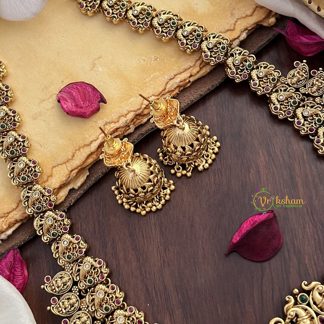 Vriksham Dual Peacock Lakshmi Pendant Long Neckpiece-Gold Bead-G17871