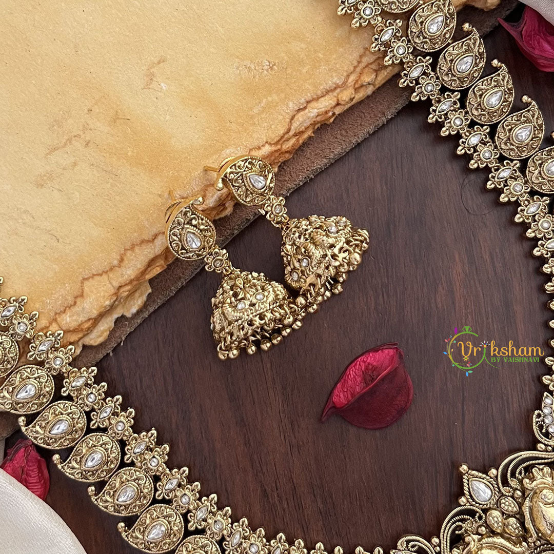 Vriksham Dual Peacock Maanga Long Neckpiece-White-Pastel Green Bead-G17872