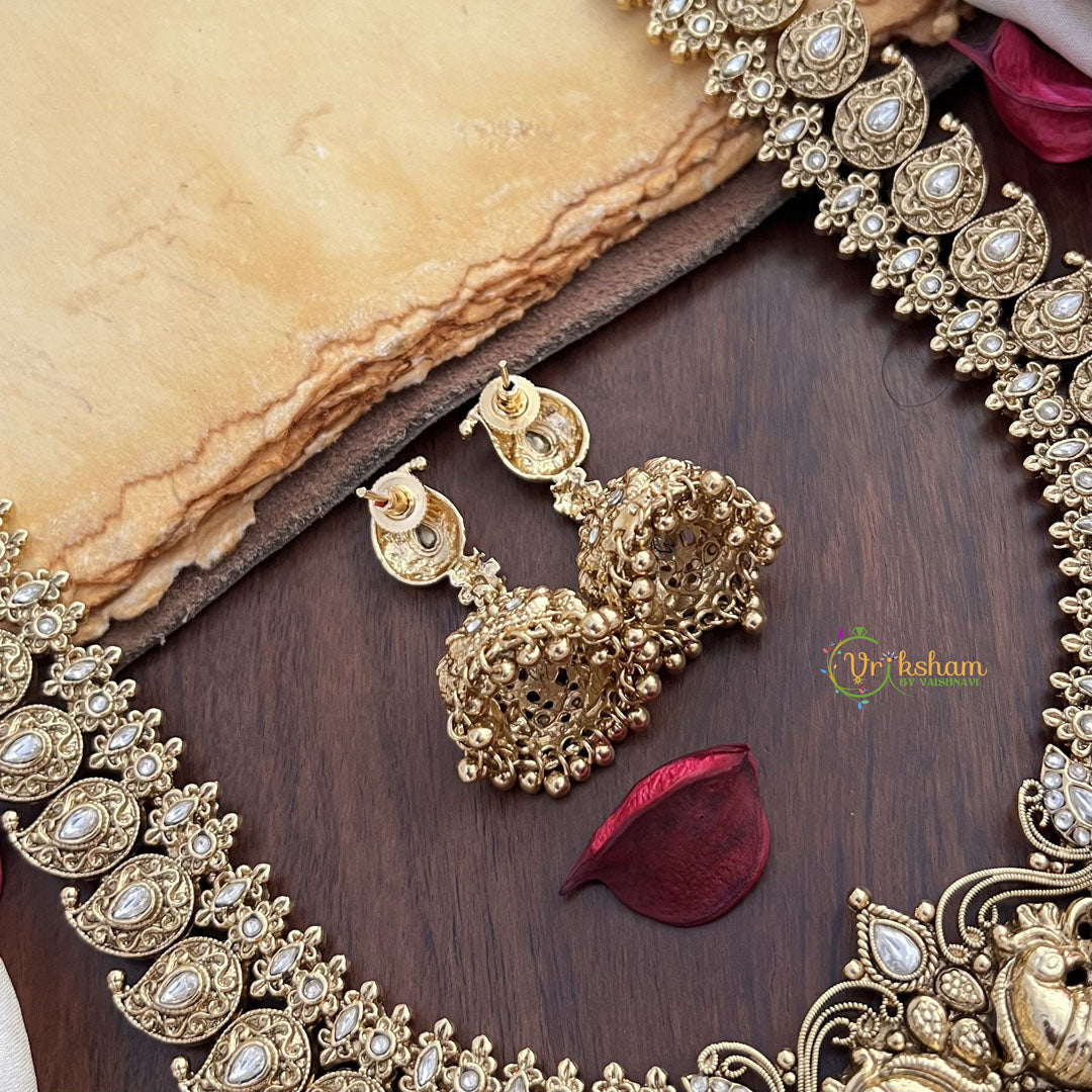 Vriksham Dual Peacock Maanga Long Neckpiece-White-Pastel Green Bead-G17872