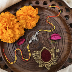 Vriksham Rakshabandhan Sliver Plated Ganapati Face With Dual Elephant Rakhi-RB161