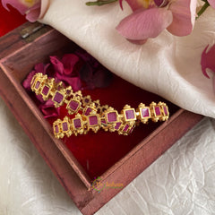 Premium Gold Alike Red American Diamond Bangle Set - G11553