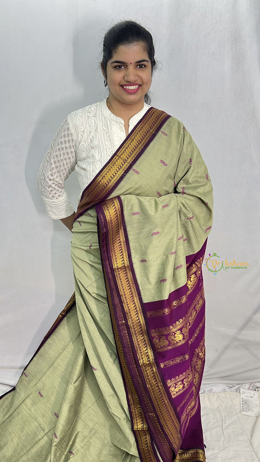 Vriksham Mint Green With Purple Border-Kalyani Cotton Saree-VS4180