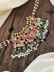 Layered Pearl Jadau Kundan High Neck Choker -J1809