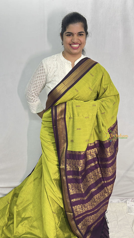 Vriksham Olive Green With Grape Wine Border-Kalyani Cotton Saree-VS4177