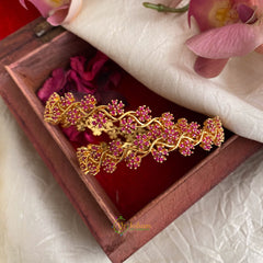 Gold Look Alike Floral American Diamond Bangle Set - Red - G11535