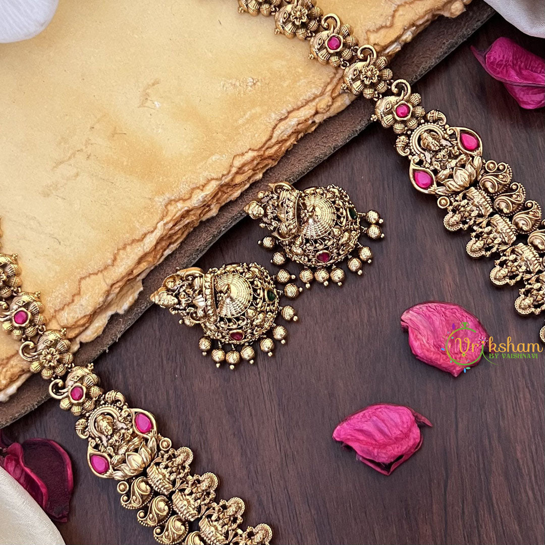 Vriksham Gold Look Alike Lakshmi With Maanga Style Long Neckpiece-Gold Bead-G17859