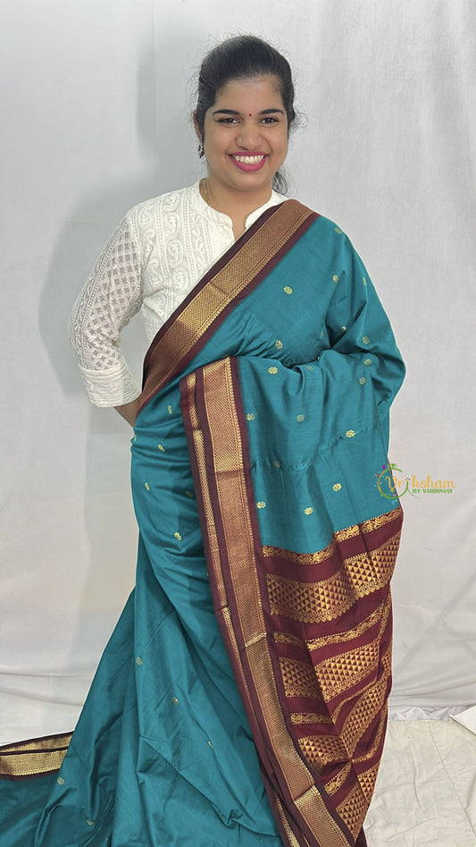 Vriksham Dark Green With Maroon Border-Kalyani Cotton Saree-VS4192