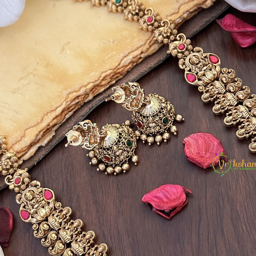Vriksham Gold Look Alike Lakshmi With Maanga Style Long Neckpiece-Gold Bead-G17859