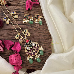 Vriksham Elegant Navrathna Pendant Chain-Green Bead-G15709