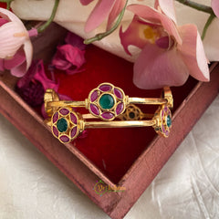 Gold Alike Floral American Diamond Bangle Set - Red & Green - G11670