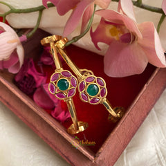 Gold Alike Floral American Diamond Bangle Set - Red & Green - G11670