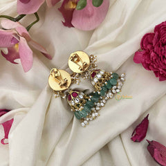 Vriksham Floral Kundan Jadau Jhumka-Green Bead-Rice Pearls-J3591