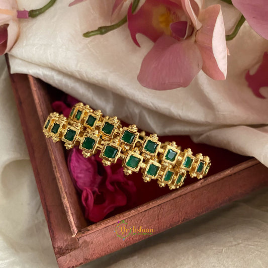 Gold Look Alike Green American Diamond Bangle Set - G11554