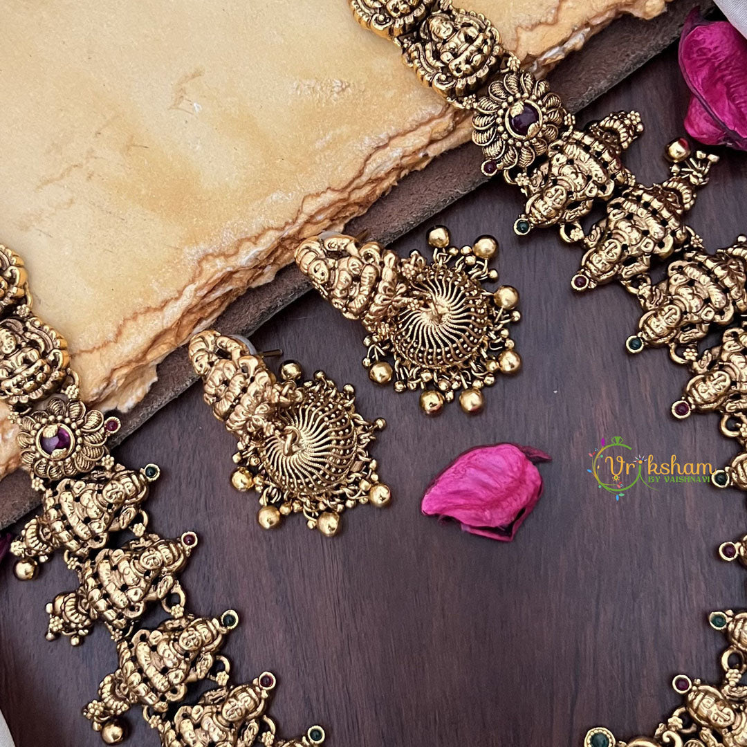 Vriksham Gold Look Alike Lakshmi Long Neckpiece-Gold Bead-G17862