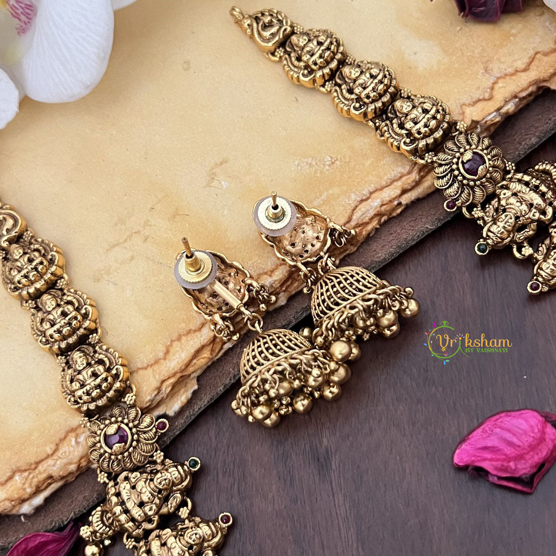 Vriksham Gold Look Alike Lakshmi Long Neckpiece-Gold Bead-G17862