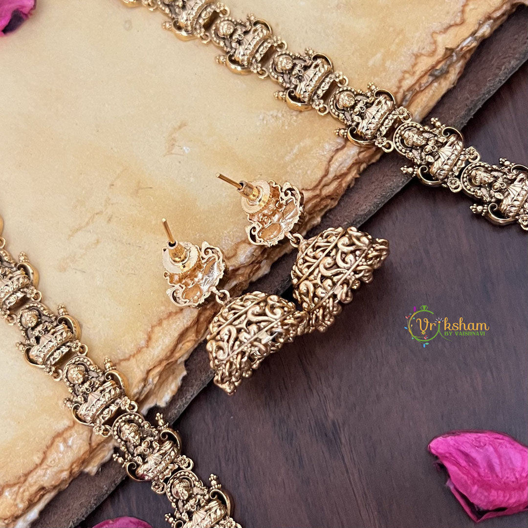 Vriksham Gold Look Alike Lakshmi Long Neckpiece-Red Green-Gold Pearl-G17864