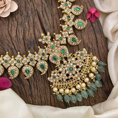 Vriksham Manga Jadau Kundan Neckpiece-White Green-J2616