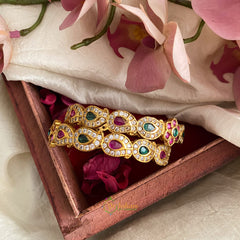 Gold Alike Multicolour Maanga Floral AD Stone Bangle Set - G11673