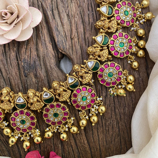 Vriksham Lakshmi Floral Jadau Kundan Neckpiece-Gold Bead-J2618