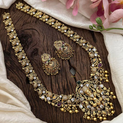 Premium AD Stone Lakshmi Neckpiece-Golden Beads-Pearls-G12677