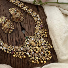 Premium AD Stone Lakshmi Neckpiece-Golden Beads-Pearls-G12677