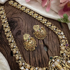 Premium AD Stone Lakshmi Neckpiece-Golden Beads-Pearls-G12677