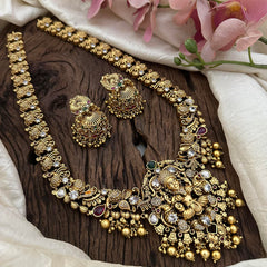 Premium AD Stone Lakshmi Neckpiece-Golden Beads-Pearls-G12677