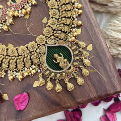 Vriksham Gold Look Alike Floral Lakshmi Short Neckpiece-Gold Bead-G18137